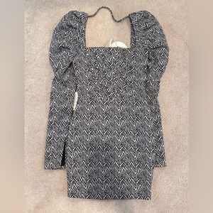 Black and White Chevron Puff Sleeve Dress